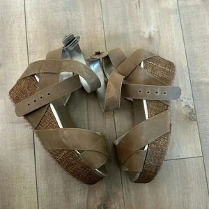 JoyFolie Expresso Odette Leather Sandals Wedge Sz 8.5